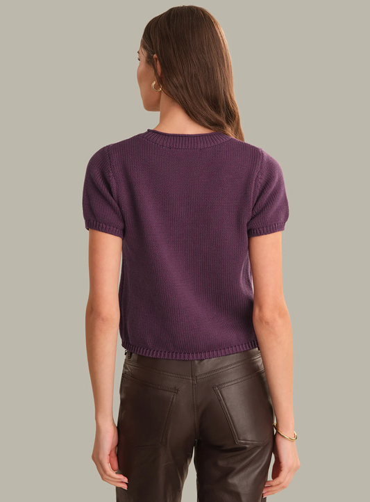 Plum lightweight sweater‑tee with soft drape and refined silhouette.