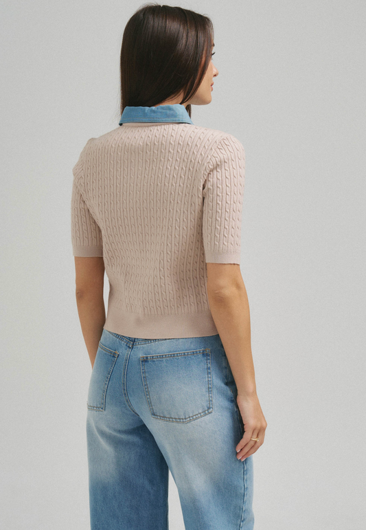 Denim Collar Cardigan