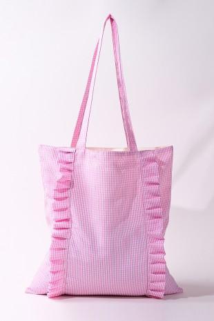 Gingham Ruffle Canvas Tote Bag