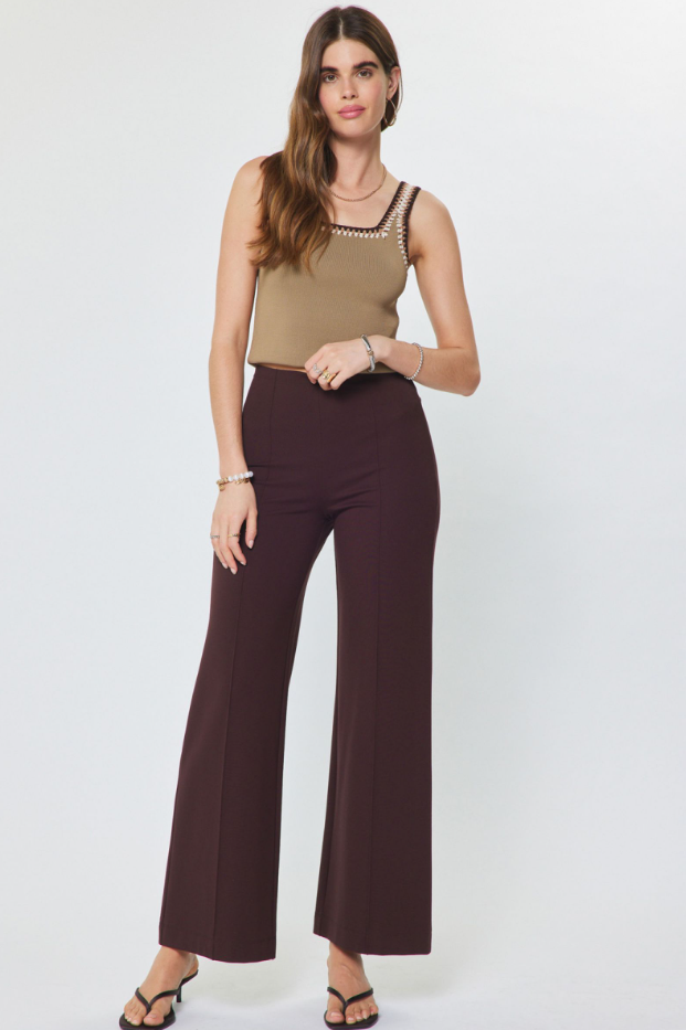 Current Air Chocolate ponte high‑rise wide‑leg pants with smooth stretch and modern tailored silhouette.