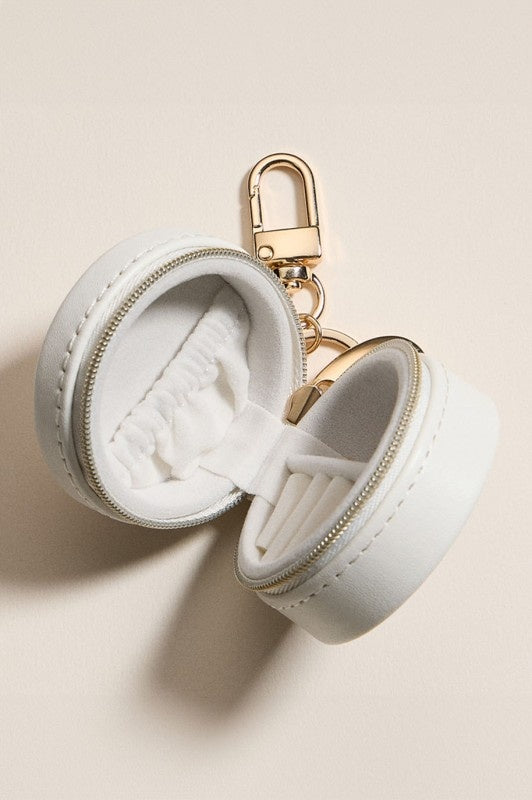 Bow Striped Round Shaped Jewelry Case Keychain