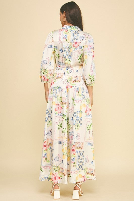 Pinch Print Button Down Maxi Dress