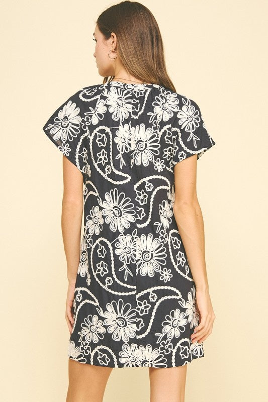 Pinch Floral Print Embroidered Mini Dress