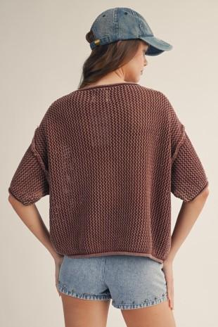 Washed Vintage Mesh Sweater Top
