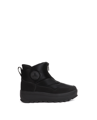 A black Pajar Gala Veltec mid-calf winter boot with a side zipper, a pull tab, and a circular logo badge on the side, shown against a plain white background.