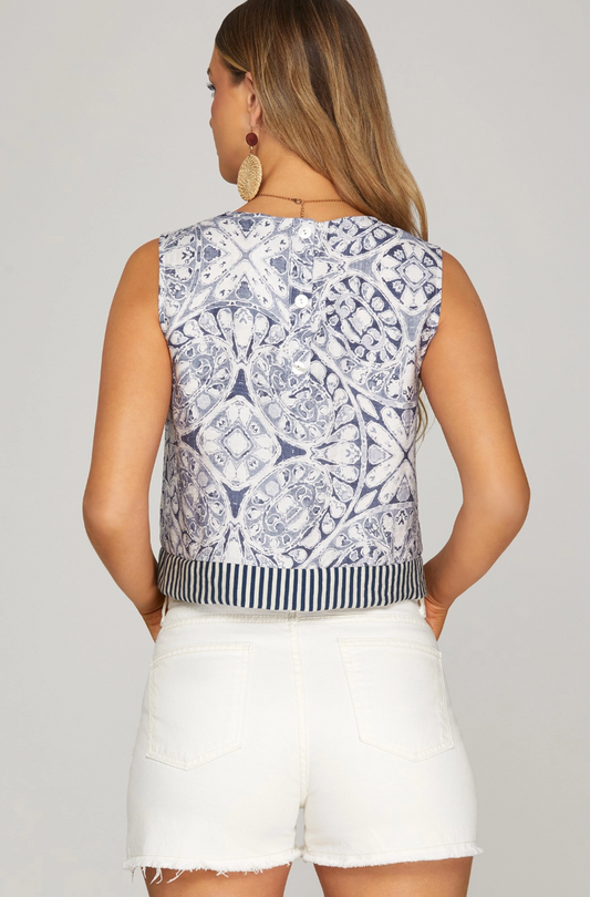 Sleeveless Woven Print Top