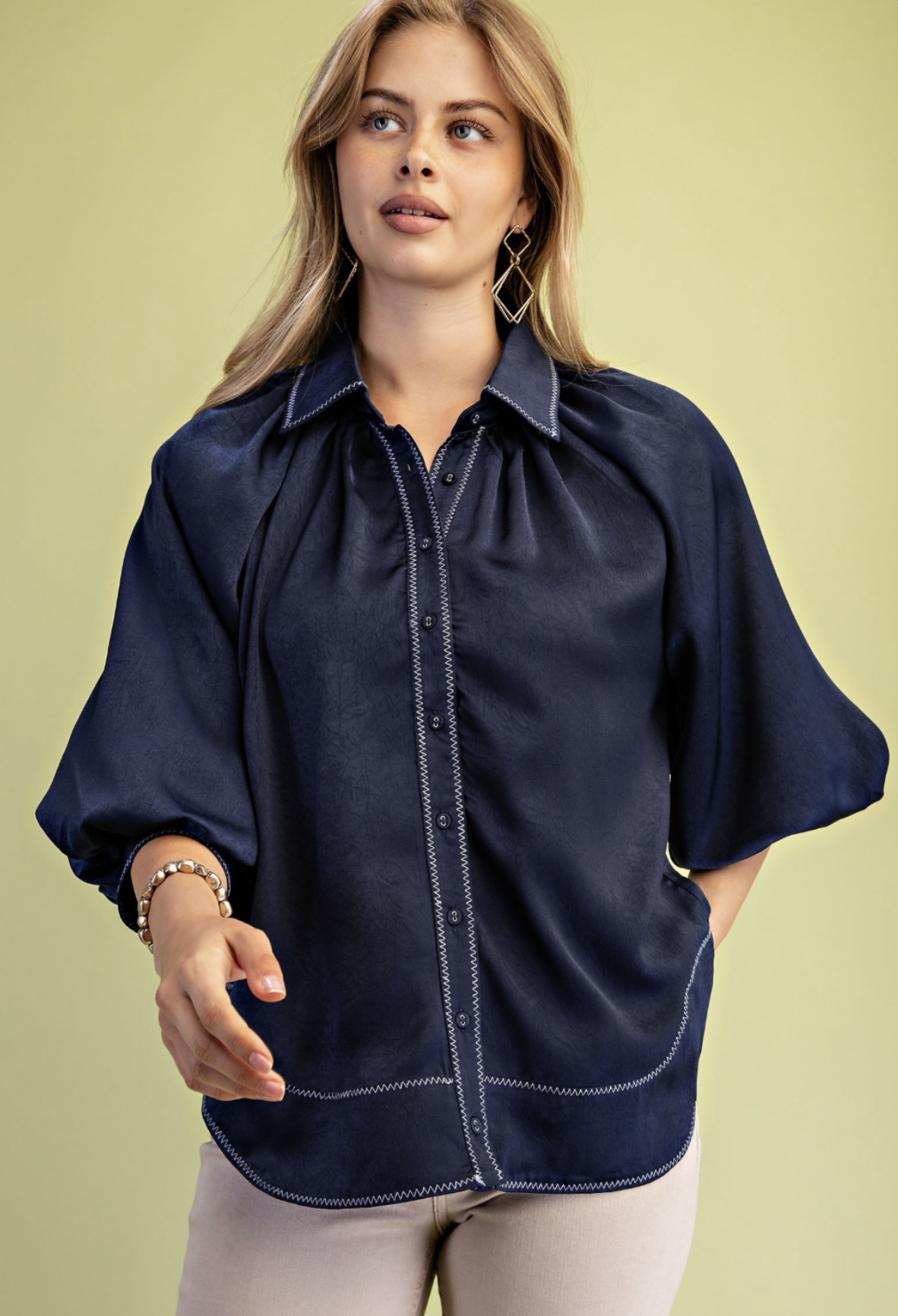 Satin Balloon Sleeve Blouse