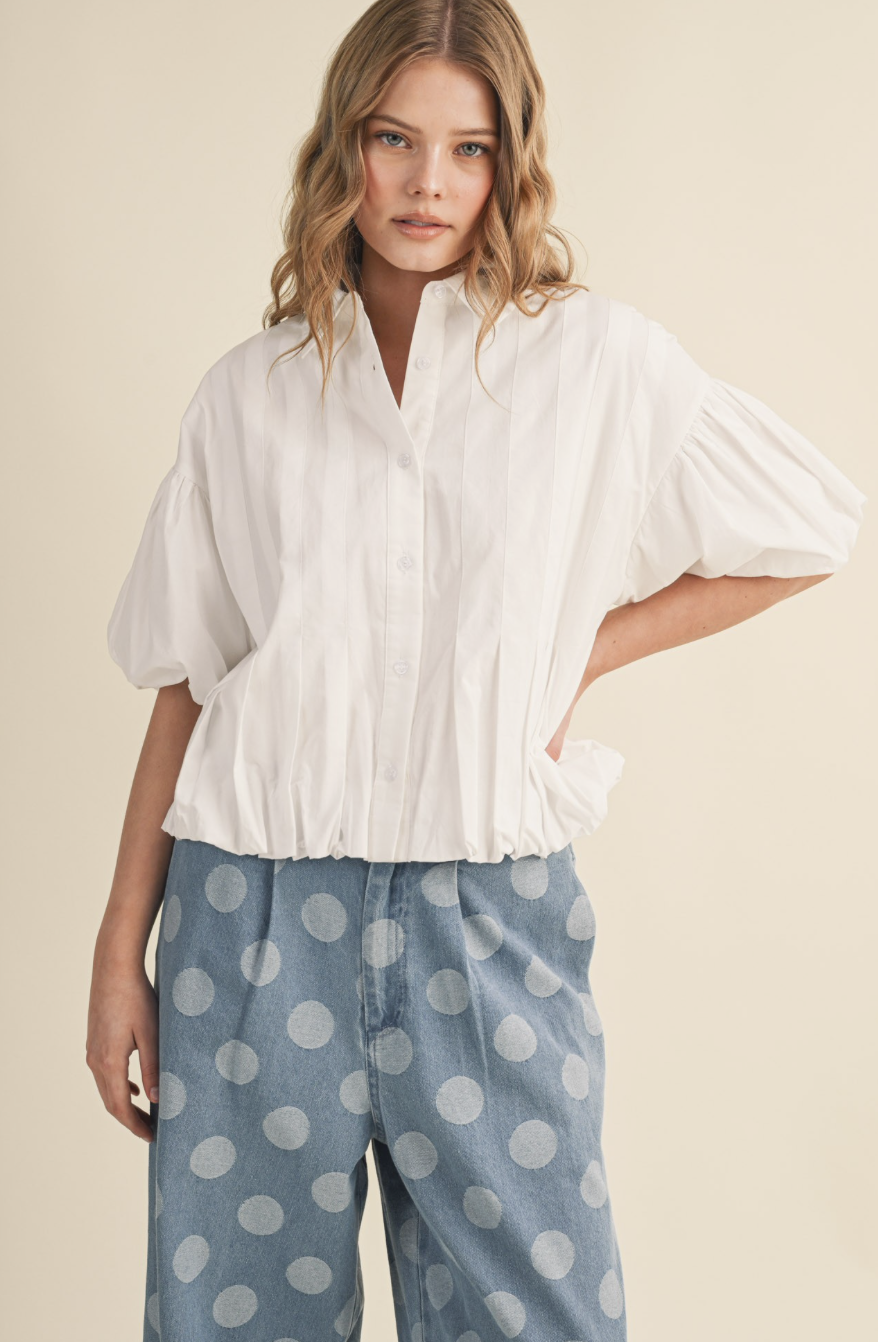 Pleated Button Down Top