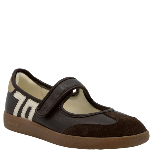 Back 70 Aya Sneaker in Coffee Milk with knit upper, lightweight cushioned sole, and modern minimalist design.