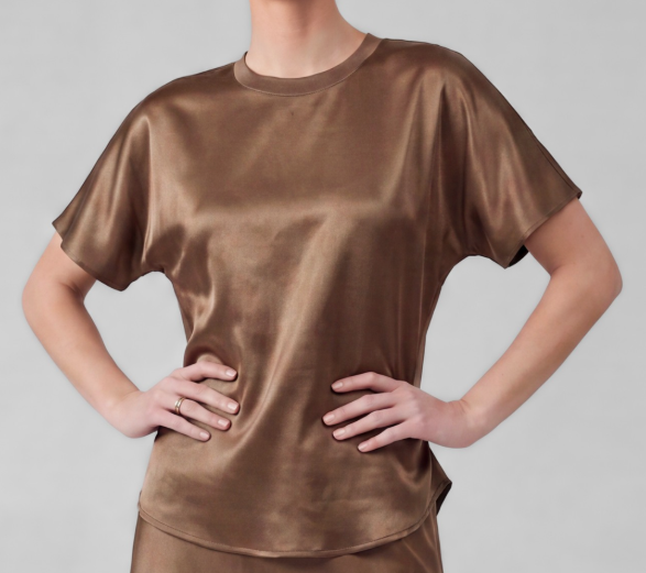 Satin Crewneck Short Sleeve Top