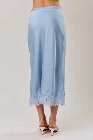 Lace Applique Satin Midi Skirt
