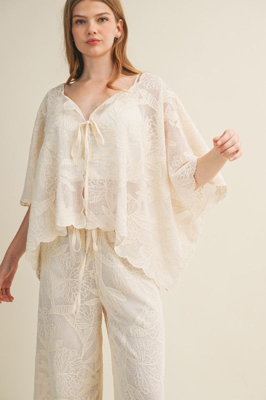 Mustard Seed Faux Crochet Oversized Top S25503