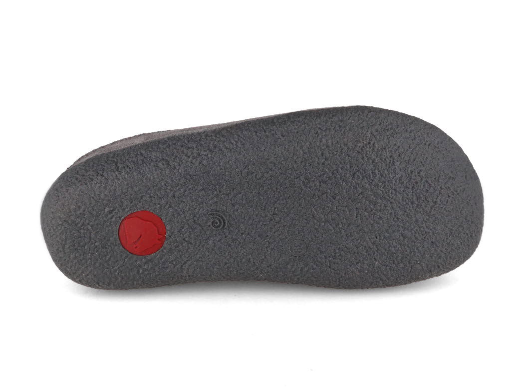 Grey wool‑felt Haflinger Skane slipper with contoured footbed and structured silhouette.