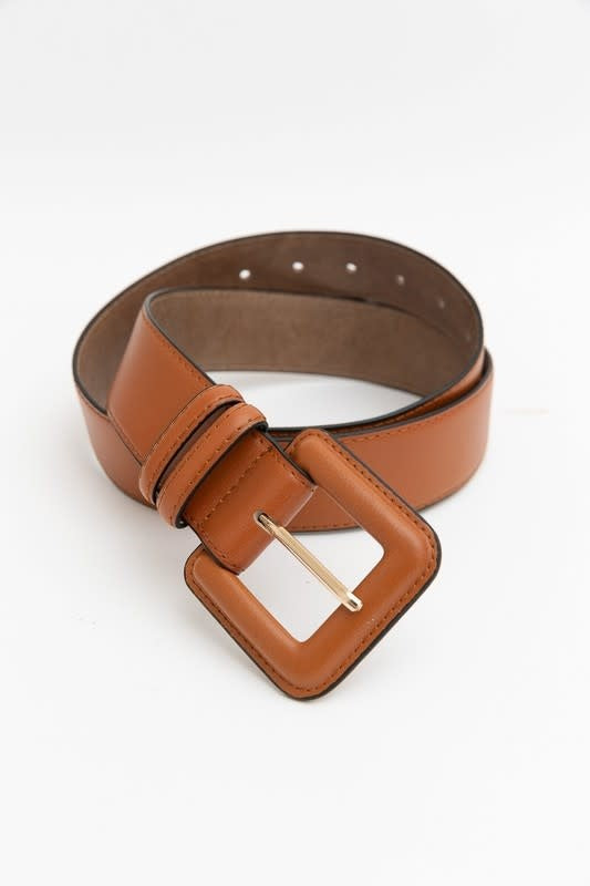 Leto Collection Genuine Leather Square Buckle Belt