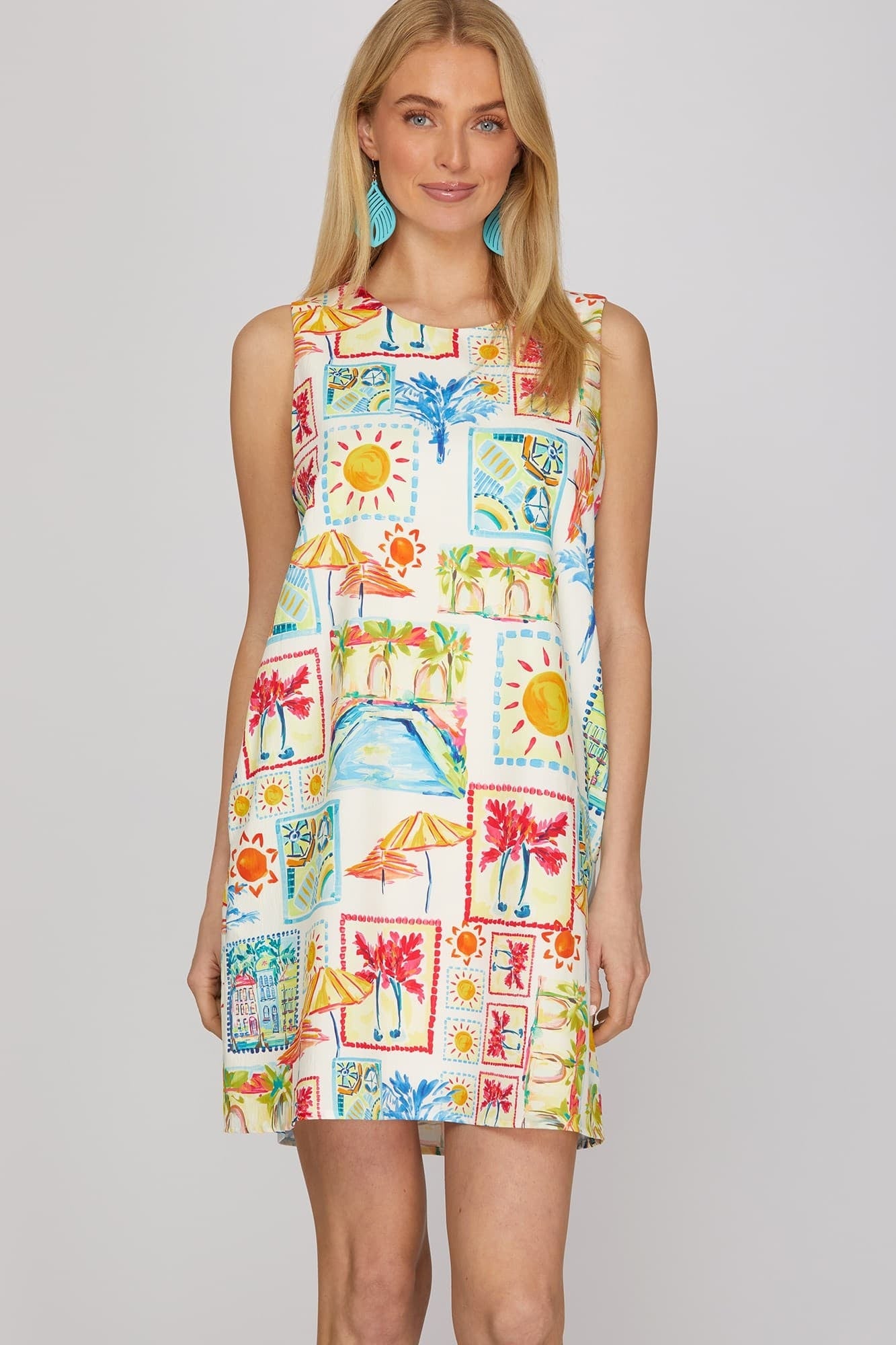 She + Sky Sleeveless Woven Print Mini Dress ST1647 – Bootery Boutique