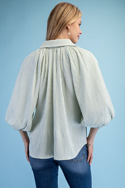 Striped Balloon Sleeve Blouse