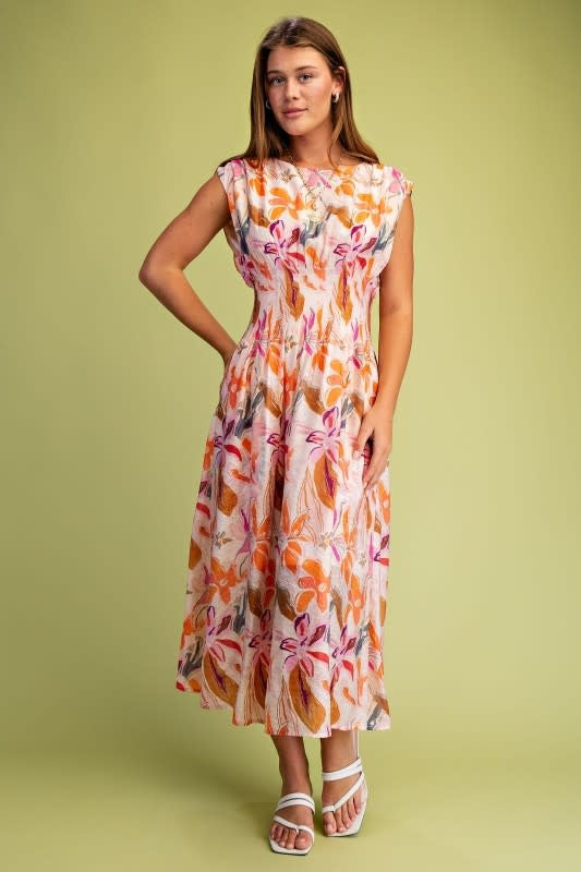 Gigio Floral Print Cap Sleeve Midi Dress TY1074 Bootery Boutique Gigio Floral Print Cap Sleeve Midi Dress TY1074 Bootery Boutique