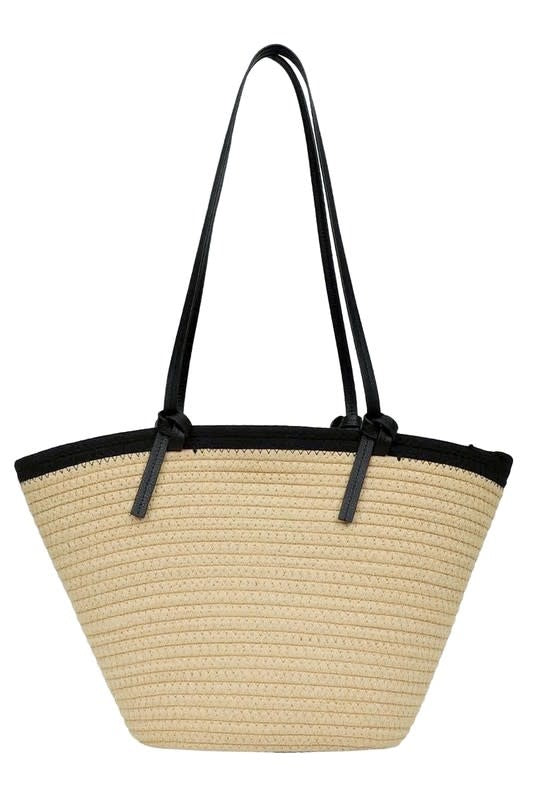 Cap Zone Vegan Leather Trim Tote Bag