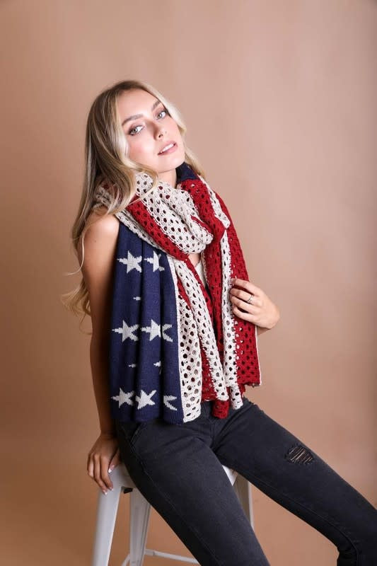 Leto Collection American Flag Knit Blanket Scarf