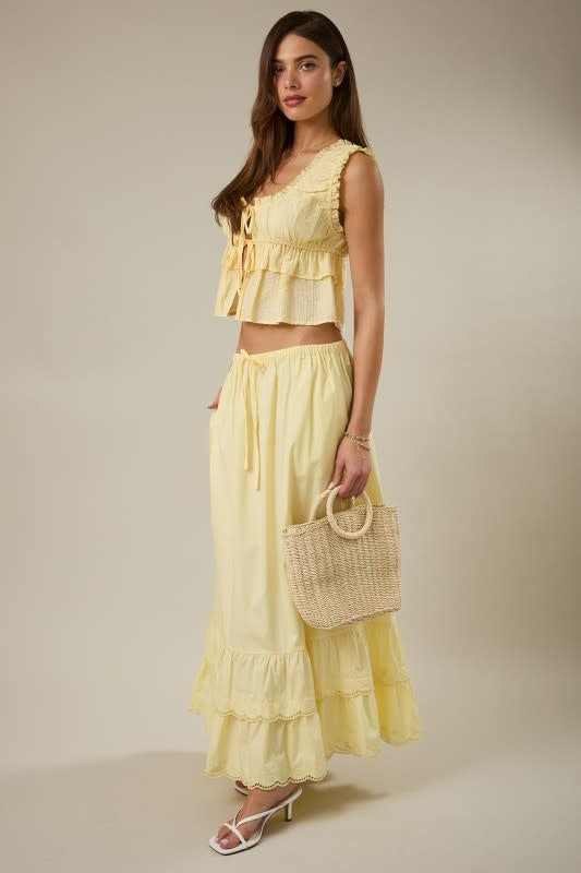 Sunday Edition Embroidered Hem Tiered Maxi Skirt