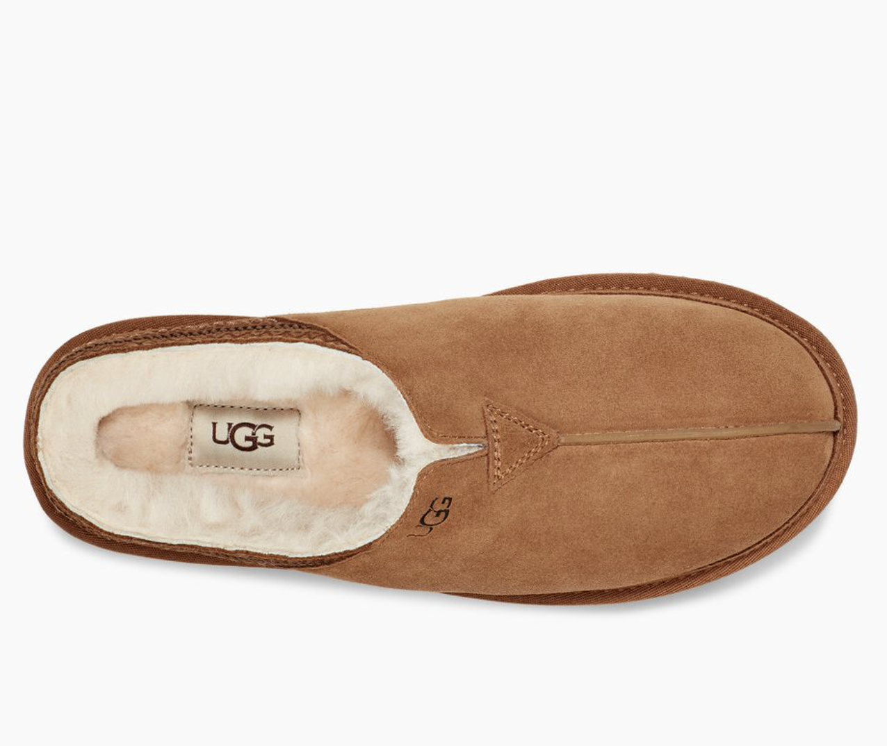 UGG Neuman slipper with suede upper, plush wool lining, and a low-profile outdoor-ready sole.