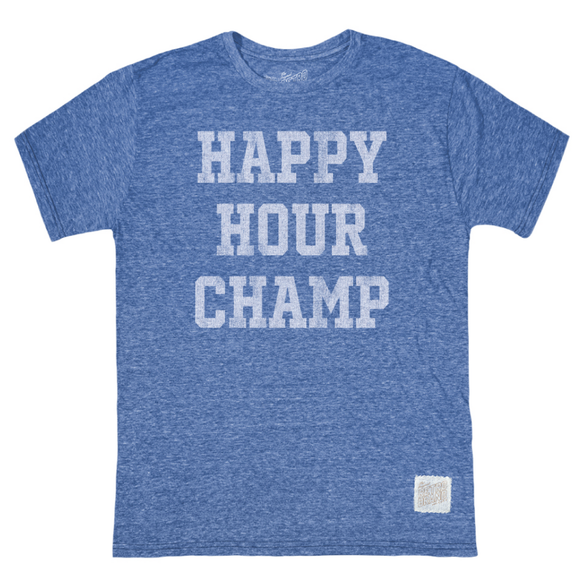 Retro Brand Happy Hour Champ T‑Shirt with vintage‑wash jersey and bold graphic.