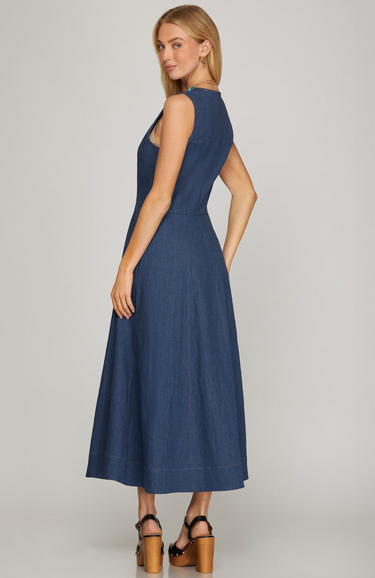She + Sky Sleeveless Midi Dress with Pockets