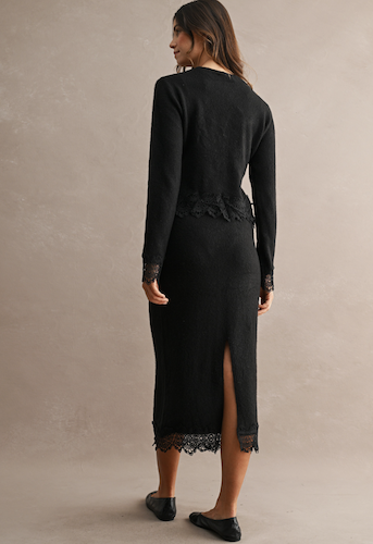 Knit Lace Trim Top and Midi Skirt Set