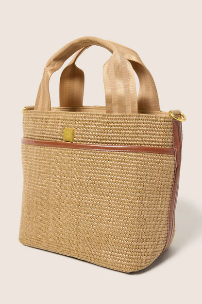 Think Royln Escape Tote in raffia‑look material with quilted sporty straps