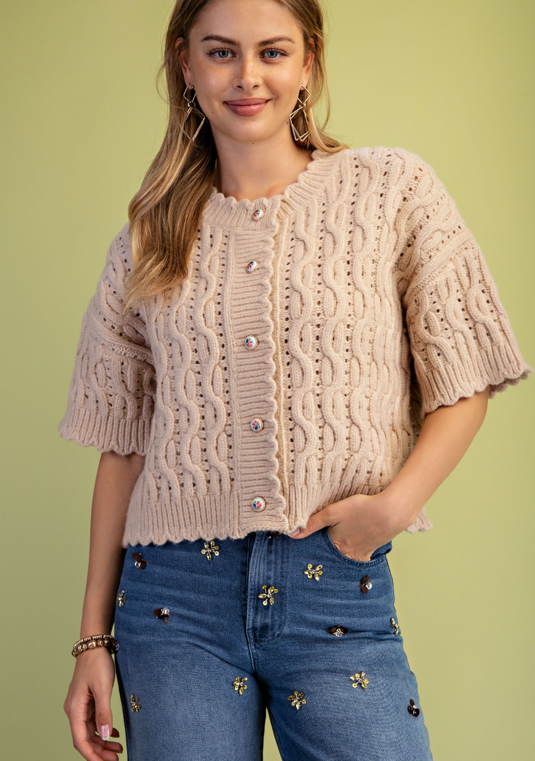 Scalloped Edge Knit Cardigan