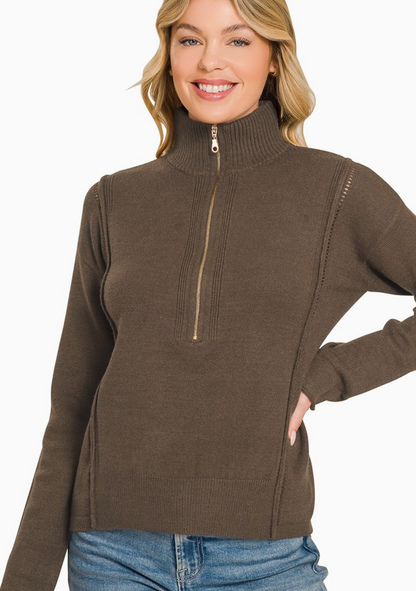 Half Zip High Neck Sweater
