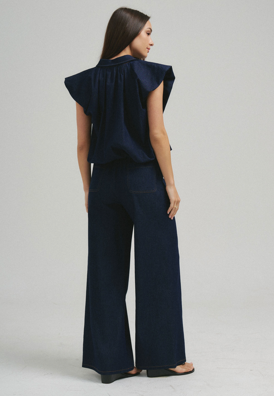 Bubble Hem Denim Top