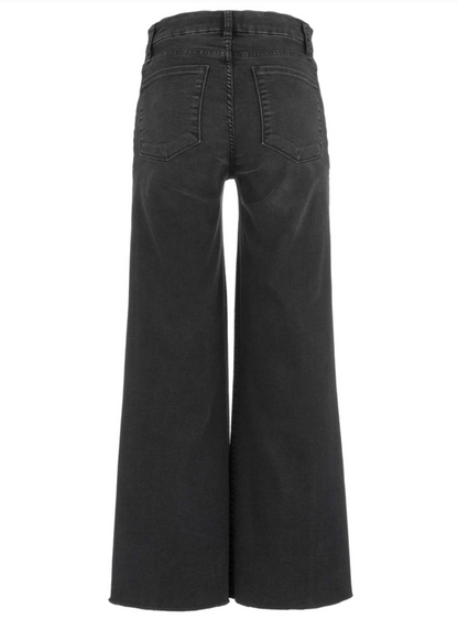 Kut Meg Black wide-leg cropped jeans shown from the back, featuring a faded wash and classic five-pocket design.