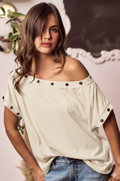 Metal Trim Eyelet Top