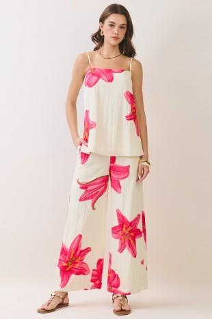 Floral Print Wide Leg Pants