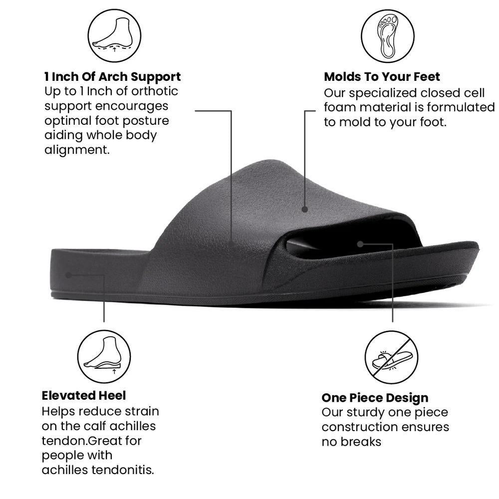 Archies Arch Support Slides with contoured footbed, real arch support, and lightweight molded foam construction.