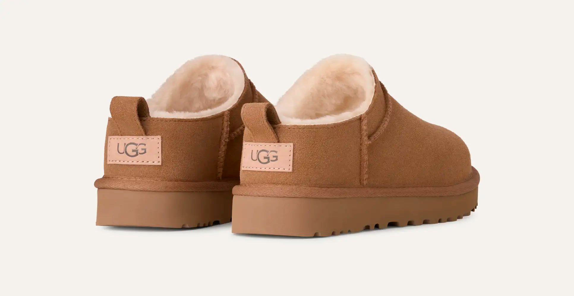 Women’s UGG Classic Micro Slipper in chestnut suede with plush sheepskin lining and an ultra‑low silhouette.