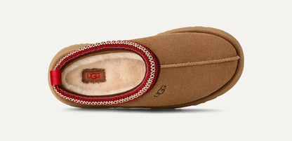 Women’s UGG Tazz II slipper in chestnut suede with UGGplush lining, braid collar, and a 1.75-inch platform sole.