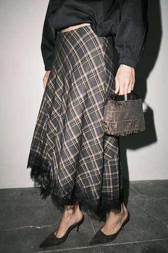 Plaid Asymmetric Midi Skirt