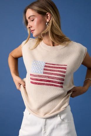 USA Flag Crew Neck Wide Shoulder Sweater
