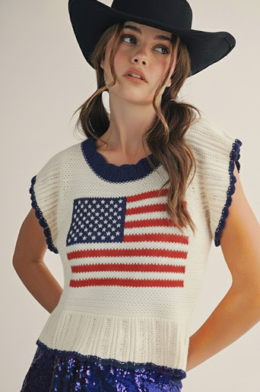 American Flag Knit Sweater Top