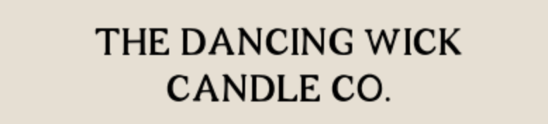 The Dancing Wick Candle Co. logo in black serif text on a light beige background.