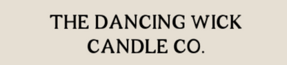 The Dancing Wick Candle Co. logo in black serif text on a light beige background.