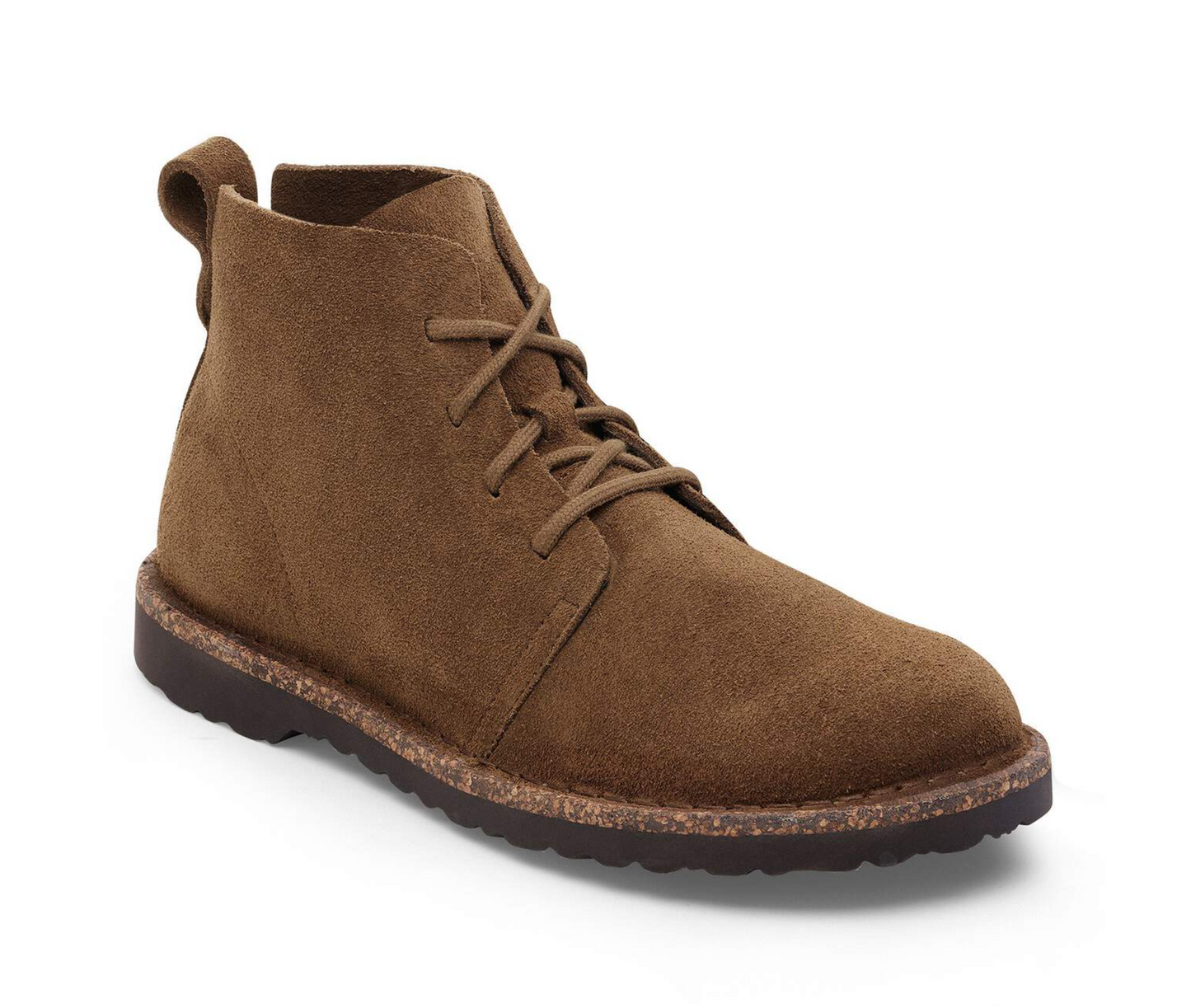 Birkenstock Uppsala Mid Boot in Dark Tea with suede upper and shearling lining, shown on a plain white background.