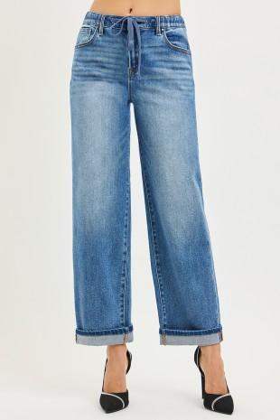 Slouch Ankle Boyfriend Jeans with Cuffed Hem