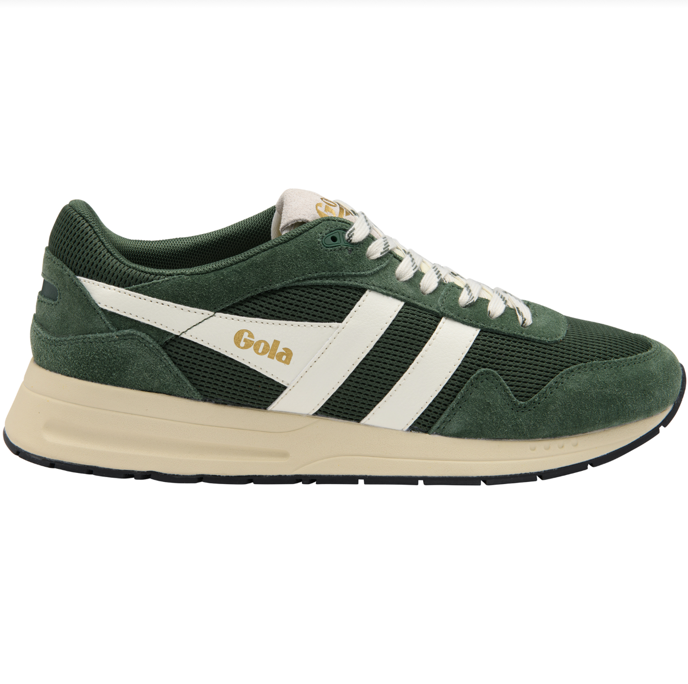 Gola Men’s Delta Sneakers in evergreen and off‑white with nylon‑suede upper and retro‑runner silhouette.