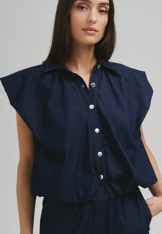 Bubble Hem Denim Top