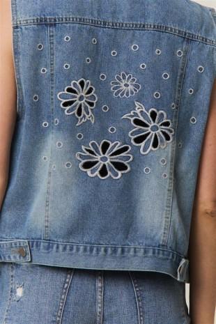 Floral Embroidered Denim Vest