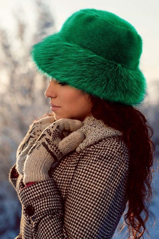 Wona Faux Fur Russian Style Plush Bucket Hat