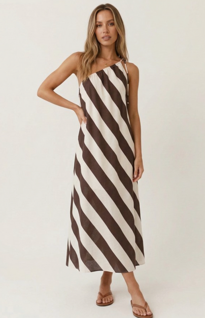 Striped One Shoulder Maxi Dress
